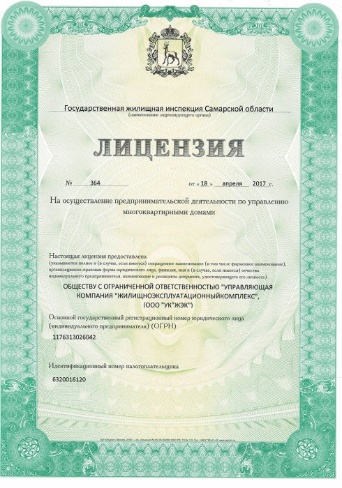 Лицензия на осуществление предпринимательской деятельности по управлению многоквартирными домами (Лист 1)